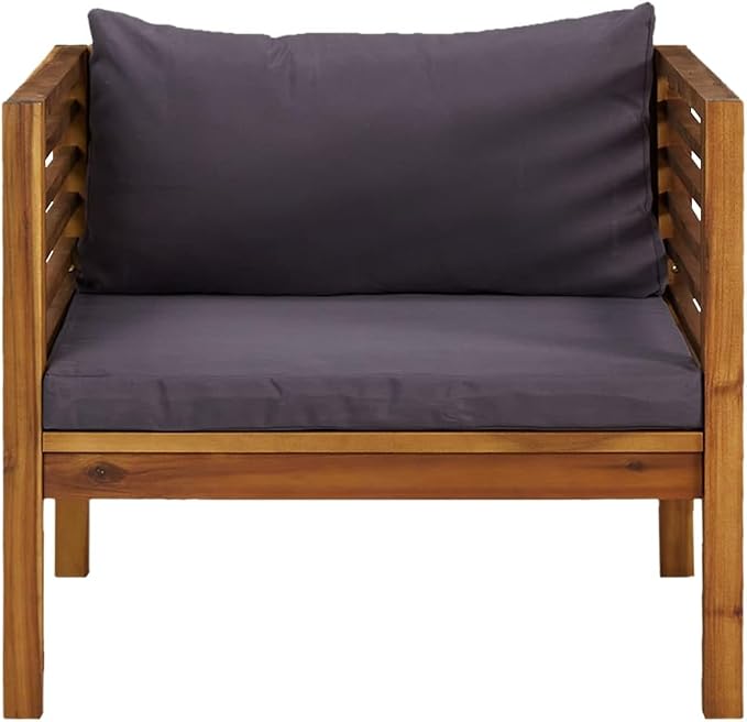 Patio Armchair with Dark Gray Cushions, Solid Acacia Wood Chair, Wooden Patio Chair Outside Chair Outdoor Dining Chair Patio Club Chair with Armrest for Porch, Deck, Backyard,-432