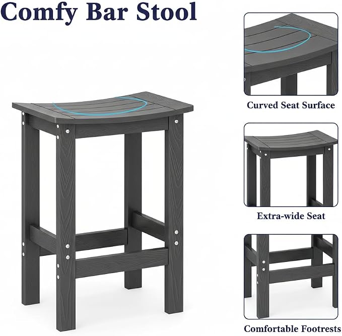 5Pcs Poly Lumber Outdoor Patio Bar Set, All Weather HIPS Bar Table and Chairs Set for Outside, 55" Rectangular High Top Bar Table with 4 Bar Stools for Patio, Poolside, Balcony, Hot Tub, Black