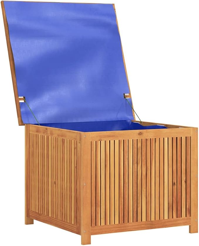 Solid Acacia Wood Garden Storage Box with Flap Closure, 29.5x29.5x22.8 Inch Outdoor Storage Container for Cushions Tools and Toys, Water-Resistant Weatherproof Organizer