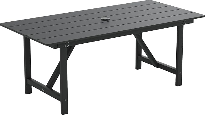 UDPATIO HDPE Outdoor Dining Table Heavy Duty All-Weather Resistant with Umbrella Hole Furniture for Patio, Poolside, Deck, Garden, Porce, Kitchen, Room,Light-Black,1Table