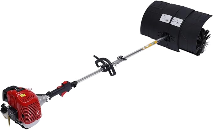 2.3HP Handheld Sweeper 52CC 2 Stroke Gasoline Power Sweeper Outdoor Sweeping Broom Walk Behind Sweeper Cleaner with a Blower Artificial Turf Lawns Driveway Cleaning Tool