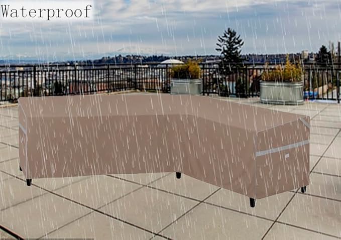 Heavy Duty Waterproof Outdoor L-Shaped Sectional Sofa Cover UV Resistant Patio Furniture Covers for Right Facing Sofa Cover 104"L/83"R W X 33"D x 31" H Brown