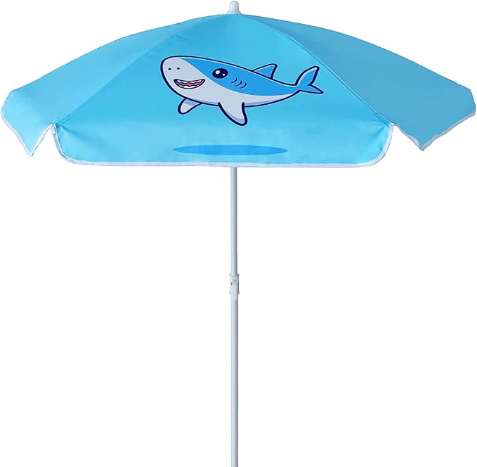 AMMSUN 47 Inch Seaside Beach Umbrella for Sand Box Water Table Kids Durable Umbrellas for children Picnic Beach Camping Garden Outdoor Play Shade (47inch Blue/Shark)