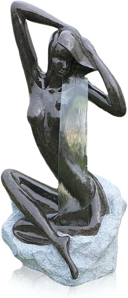 40" H Modern Goddess of Fortune Seated Water Fountain with Glass and Led Light, Waterfall Outdoor/Indoor Zen Water Features Decor for Garden Patio Backyard Lawn Home