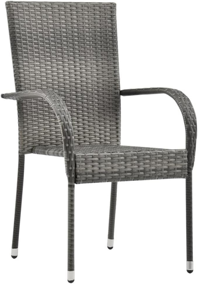 BOWERY HILL Contemporary 7-Piece Solid Acacia Wood Patio Dining Set, PE Rattan Chairs, Stackable Design, Oiled Finish, Modern Outdoor Garden Furniture for Patio, Balcony, or Terrace Dining