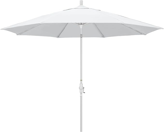 California Umbrella 11Ft Premium Patio Umbrella, Hand-Crank, Tilt-Collar, White Frame, Solution Dyed White Fabric