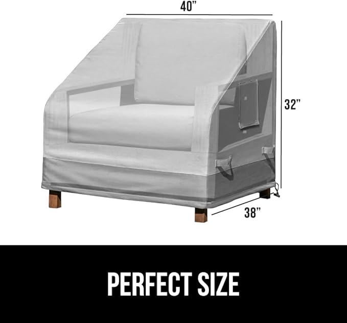 GORILLA GRIP Waterproof Medium Outdoor Patio Chair Cover, 40 Inch, Heavy Duty 600D Furniture Covers Sets for Winter, Keep Cushions Dry, Protects from Sun, Snow, Rain, Windproof, UV Coated