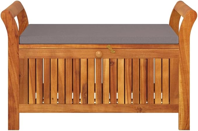 Wooden Outdoor Patio Storage Bench Large Deck Box with Brown Cushion 35.8"x19.7"x23.6" Solid Wood Acacia Storage Box Deck Box with Seat for Garden, Balcony, Porch, Pool,Yard