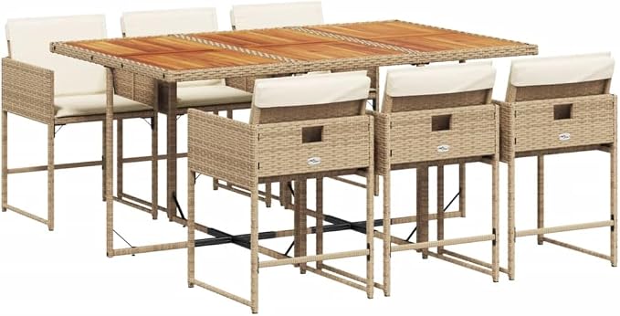 7 Pcs Set Patio Dining Set & Garden Dining Set Beige PE Rattan Balcony Furniture Outdoor Patio Furniture Set for Backyard Front Porch Lawn 65 x 41.7 x 28.7 in