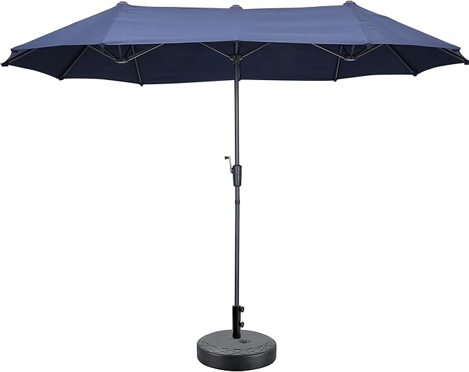 13Ft Large Patio Umbrella with Base Outdoor Double-Sided Market Extra Large Table Umbrella Easy Crank for Yard, Poolside, Deck-Navy Blue