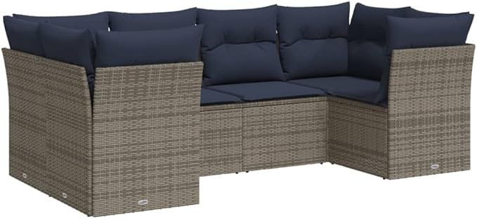 vidaXL Patio Sofa Set with Cushions 6 Piece, Outdoor Conversation Set, Sectional Sofa for Balcony Garden, Modern Style, Gray Poly Rattan