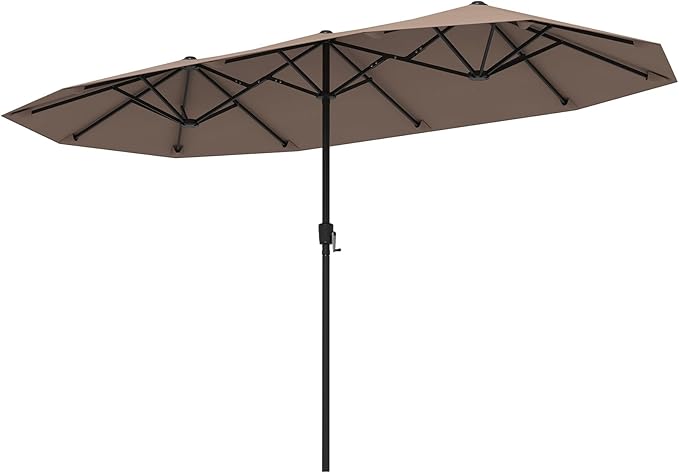 Tangkula 13 FT Large Patio Umbrella, Outdoor Double-Sided Table Market Umbrella w/Crank Handle, 12 Heavy-Duty Ribs, Sun-Protective Rectangular Twin Parasol for Garden Deck Lawn Poolside (Tan)