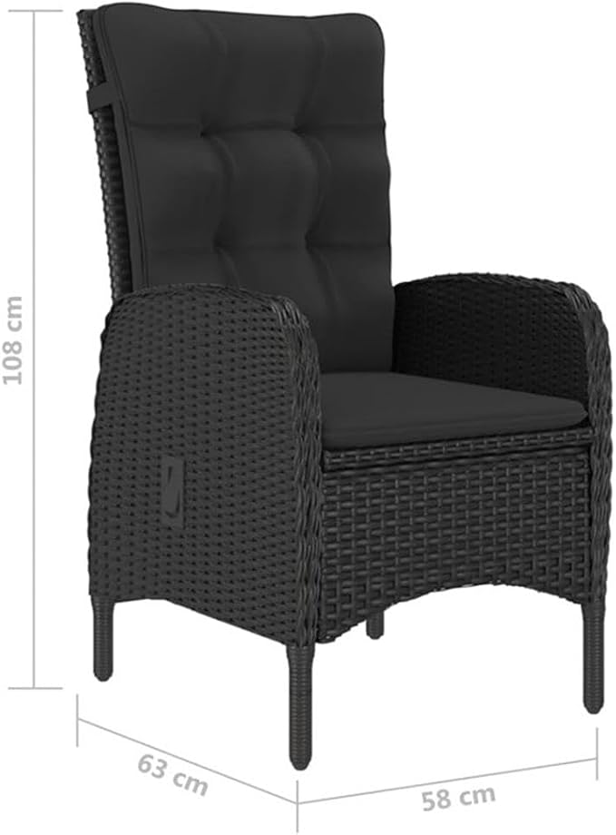 Afuera Living 5-Piece Patio Dining Set, Black Poly Rattan, Acacia Wood & Steel, Includes Rectangular Table & 4 Armchairs, UV/Water Resistant, Ergonomic Curved Backrests, Modern Garden or Terrace