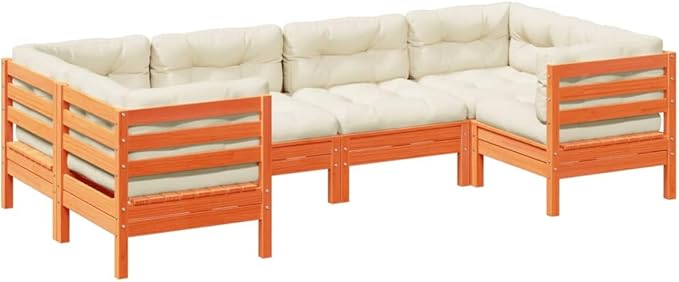 6 Piece Patio Sofa Set with Cushions, Front Porch Furniture Outdoor Dining Sets Patio Conversation Set Garden Lounge Set for Exhibition Garden Poolside Wax Brown Solid Wood Pine