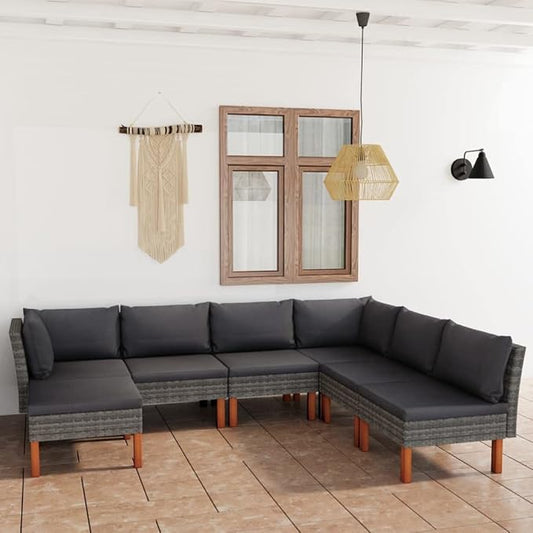 7 Piece Patio Lounge Set with Cushions, Porch Furniture Set Front Porch Furniture Outdoor Dining Sets Patio Conversation Set for Poolside Garden Exhibition Piazza Poly Rattan Gray