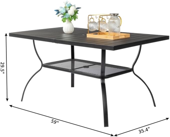 Dulce Domi Rectangle Patio Table, 66"x38" Outdoor Dining Table W/ 1.5" Umbrella Hole, Outdoor Table for Family Party, Metal Dining Table for Backyard Max Weight 160Lbs