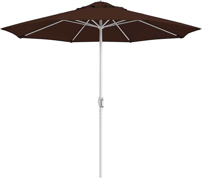 California Umbrella 10-Year Protection 9 Ft Outdoor Patio Umbrella, Pacifica Fade-Resistant Fabric, Auto-Tilt, Heavy Duty Aluminum Frame, 8 Reinforced Ribs for Pool or Deck, White Pole, Mocha