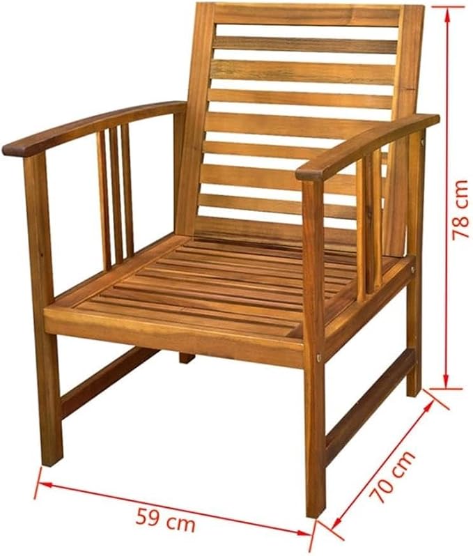 Afuera Living 4 Piece Solid Acacia Wood Patio Dining Set, Oiled Finish, Brown, Weather-Resistant Cushions, Rustic Design, Table, Bench, 2 Chairs, Outdoor Garden or Terrace Seating for 4