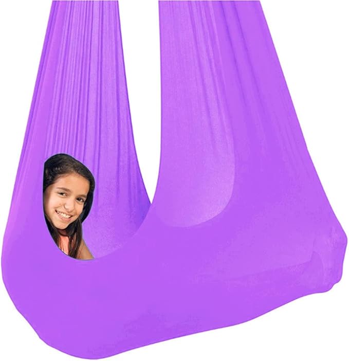 Sensory Swing for adults Indoor kids Therapy Swing Calming Snuggle Hammock durable soft strong fabric swing Excellent stretchability Includes Hanging Hardware ( Color : Light purple , Size : 1.5M x 2.