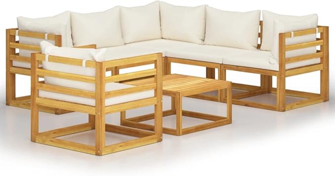 Patio Lounge Set with Cushion,Outdoor Patio Furniture,Outdoor Chat Conversation Set,Garden Furniture Sets,for Patio,Backyard,Garden,Outdoor,7 Piece Cream Solid Acacia Wood
