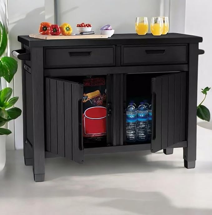 Outdoor Grill Table, Buffet, Entertainment and Storage Cabinet and Drawers, Graphite Gray