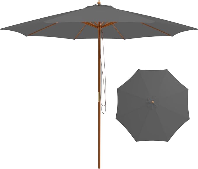 Giantex 10FT Patio Umbrella, Outdoor Table Market Umbrella with 8 Bamboo Ribs, Pulley Lift and Ventilation Hole, Outdoor Sunshade Umbrella for Poolside Backyard Beach