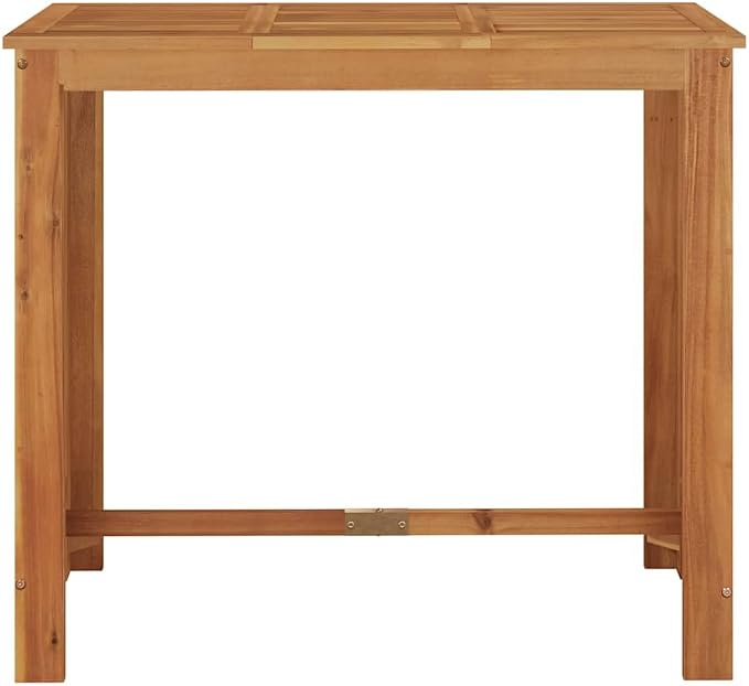 Rustic Solid Acacia Garden Bar Table with Natural Wood Finish, 47.2 x 23.6 x 41.3 Inch Outdoor Patio Dining Table for Six People