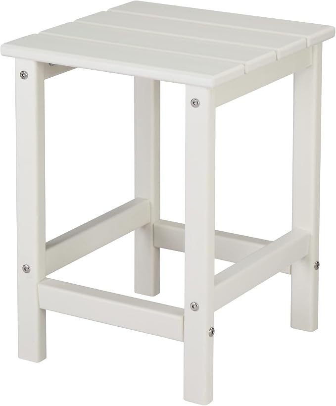 Adirondack Square Side Table - Waterproof & Colorfast HDPE Plastic with Slatted Top, 14x14x18.5 in (White)