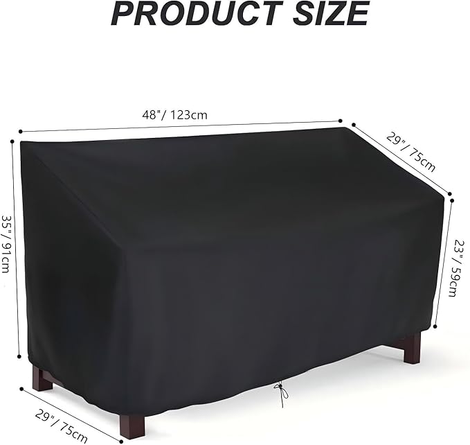 Outdoor Glider Bench Cover, Waterproof Patio Porch Loveseat Covers for Yard Rocking Swing Chair, Garden 2-Person Sofa, Black, 48" W x 29" D x 36" H
