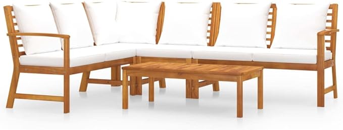 Backyard Furniture Patio Conversation Sets Outdoor Seating 5 Piece Patio Lounge Set with Cushion Cream Solid Acacia Wood Suitable for Swimming Pool, Courtyard, Garden