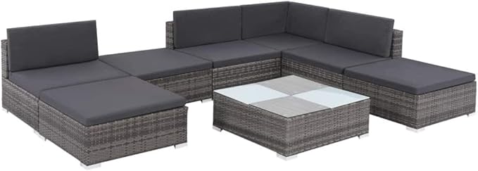 vidaXL Patio Furniture Set 8 Piece, Patio Conversation Set with Cushions, Outdoor Sectional Sofa with Coffee Table for Garden, Poly Rattan Gray