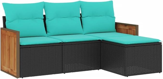 4 Piece Patio Sofa Set with Cushions, Garden Lounge Set Outdoor Dining Sets Patio Conversation Set Outdoor Sofa Sets for Piazza Poolside Negotiation Area Garden Black Poly Rattan