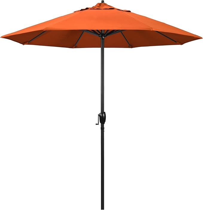 California Umbrella 7.5' Rd Aluminum Patio Umbrella, Crank Lift, Auto Tilt, Black Finish