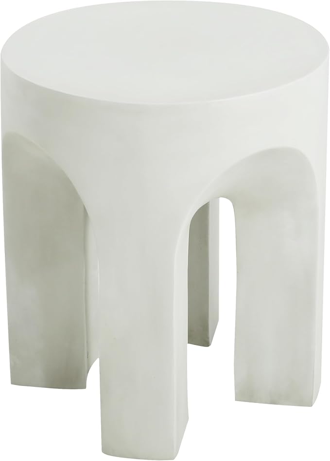 Christopher Knight Home Ottilie Outdoor Side Table, Lightweight Concrete Garden Stool with Four Legs Shaped, Decorative Accent Table Patio End Table for Patio Balcony Beach Pool Side, Antique White