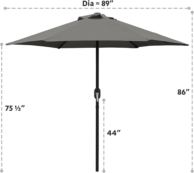 7.5 Ft Patio Umbrella with Crank Weather Resistant Outdoor Umbrella Durable 6 Sturdy Steel Ribs Outdoor Market Umbrella for Deck Garden Pool Yard Cafe, Dark Grey