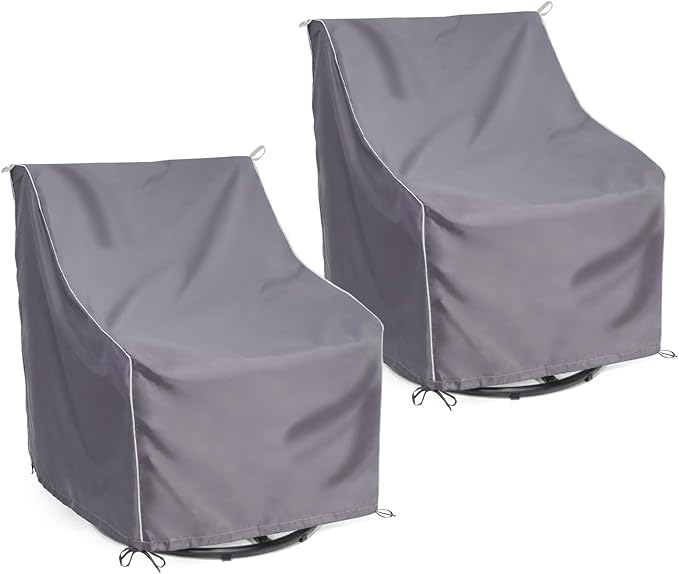 Outdoor Garden Furniture Chair Covers (29” W x 34” D x 35” H) Patio Rocking Chair Covers, Outdoor Swivel Chair Cover, with White Pull Tabs for Easy Use and Storage (2 Pack, Grey)