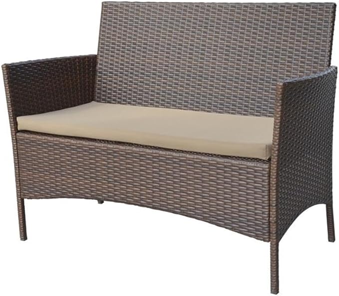 Jeco Conor 4PC Steel Esprsso Resin Wicker Patio Conversation Set with Tan Cushion