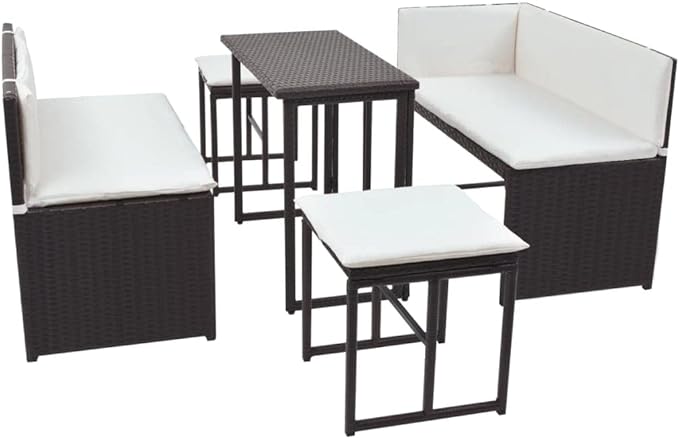 5 Piece Patio Dining Set, Outdoor Lounge Sets Patio Conversation Set Porch Furniture Set Front Porch Furniture for Poolside Garden Piazza Negotiation Area Steel Poly Rattan Brown