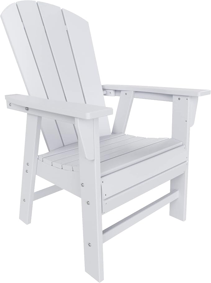 WestinTrends Malibu 5 Piece Adirondack Outdoor Dining Set, All Weather Poly Lumber Patio Table and Chairs Furniture Set, 43" Trestle Square Dining Table and 4 Adirondack Dining Chair, White
