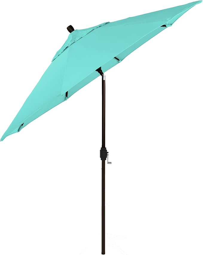 California Umbrella 12-Year-Non-Fading, 9Ft Premium Sunbrella Patio Umbrella, Hand-Crank, Button-Tilt, Bronze Frame, Aruba Fabric