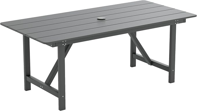 Amopatio HDPE Patio Outdoor Dining Table for 6 All Weather 67'' Rectangular Table with Umbrella Hole for Porch Deck Garden Backyard Poolside