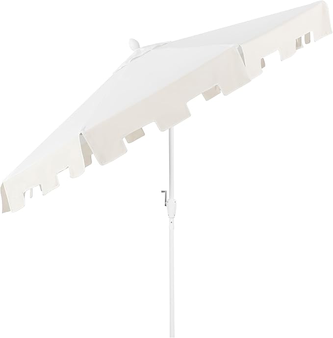 JONATHAN Y Baiona 9 ft. White/Cream Outdoor Patio Umbrella with Crank Lift and Tilt, 8 Ribs UV-Resistant Market Table Umbrella with Square Trim for Pool, Deck, Coastal, White Pole UMB1000B