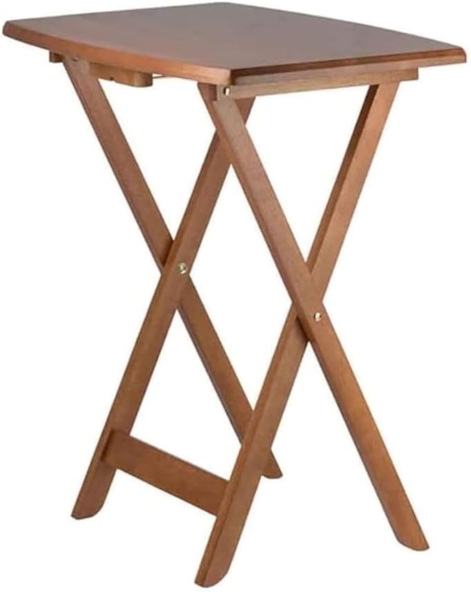 4-Pc Portable Dylan Wooden Snack Table Teak Finish Foldable Lightweight Space Saving Multipurpose Tray Indoor & Outdoor Laptop Stand Side Dinner Desk for Home Office Bedroom or Living Room