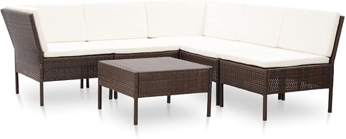 Patio Sofa Set with Cushions,Patio Lounge Set,Outdoor Furniture,Outdoor Furniture Sets,Patio Conversation Sets,for Garden,Deck,Backyard,6 Piece Poly Rattan Brown