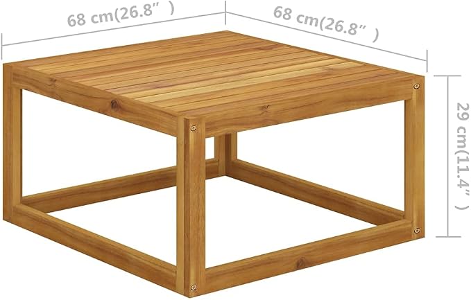 vidaXL Solid Acacia Wood Coffee Table - Square Outdoor Patio Garden Deck Table with Oil Finish, 26.7"x26.7"x11.4"