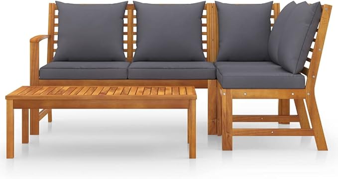 Patio Lounge Set with Cushion,Outdoor Patio Furniture,Outdoor Chat Conversation Set,Garden Furniture Sets,for Patio,Backyard,Garden,Outdoor,4 Piece Solid Acacia Wood