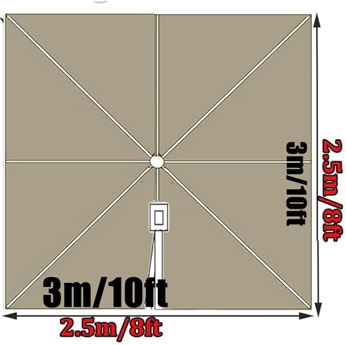 Patio Umbrella Replacement Canopy, 250x250cm Square Offset Umbrella Cover, 8 Rib Cantilever Umbrella Replacement Canopy for Outdoor Garden, Deck and Patio
