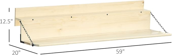 Outsunny Hanging Balcony Table, Spruce Wood Foldable Railing Bar, Serving Table & Desk, Fits up to 3.9 Inches, Natural