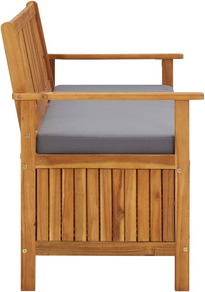Patio Storage Bench with Gray Cushion, Outdoor Wooden Deck Box, Solid Wood Patio Furniture for Outdoor Cushions, Pool Storage and Garden Tools, 47.2"x24.8"x33.1", -329