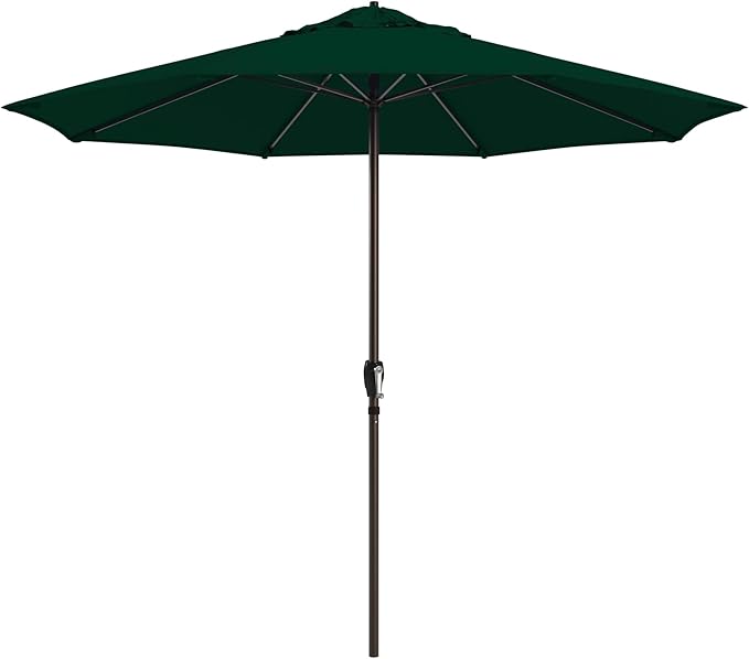 California Umbrella 12-Year Protection 9-Ft Outdoor Patio Umbrella, Sunbrella Fade-Resistant Fabric, Auto-Tilt, Heavy Duty Aluminum Frame, 8 Reinforced Ribs for Pool or Deck, Bronze Pole, Forest Green